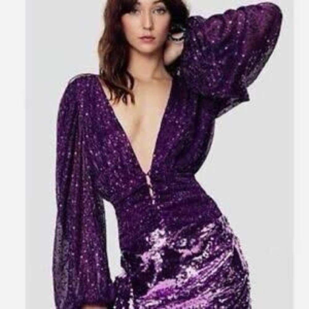 For Love & Lemons Purple Sparkle  Plunge Blouse small glittering BNWT